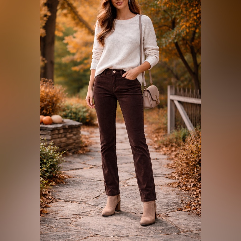 Cassis Collection Dark Brown Corduroy Straight Leg Pants Size 4